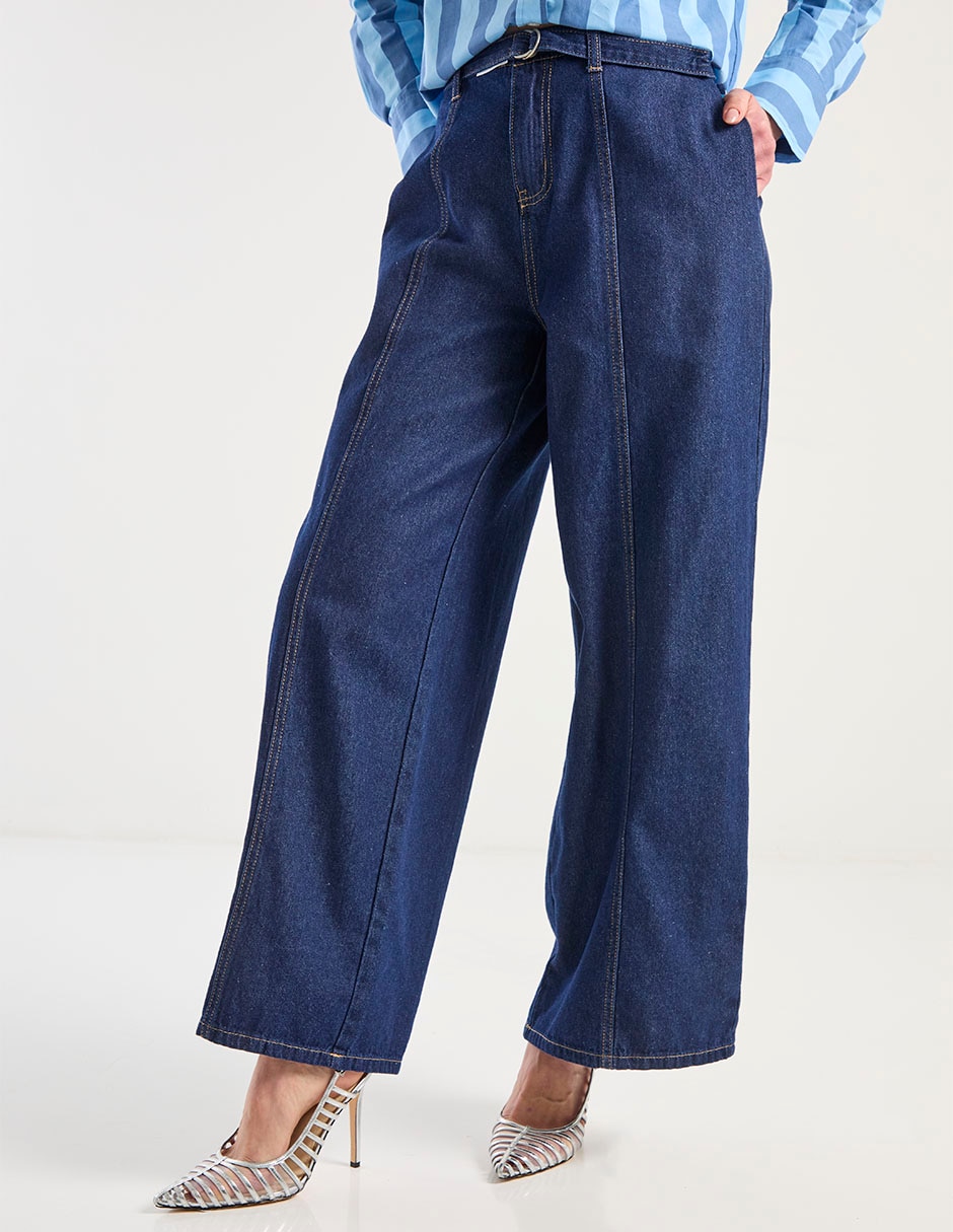 Jeans amplio corte cintura para mujer
