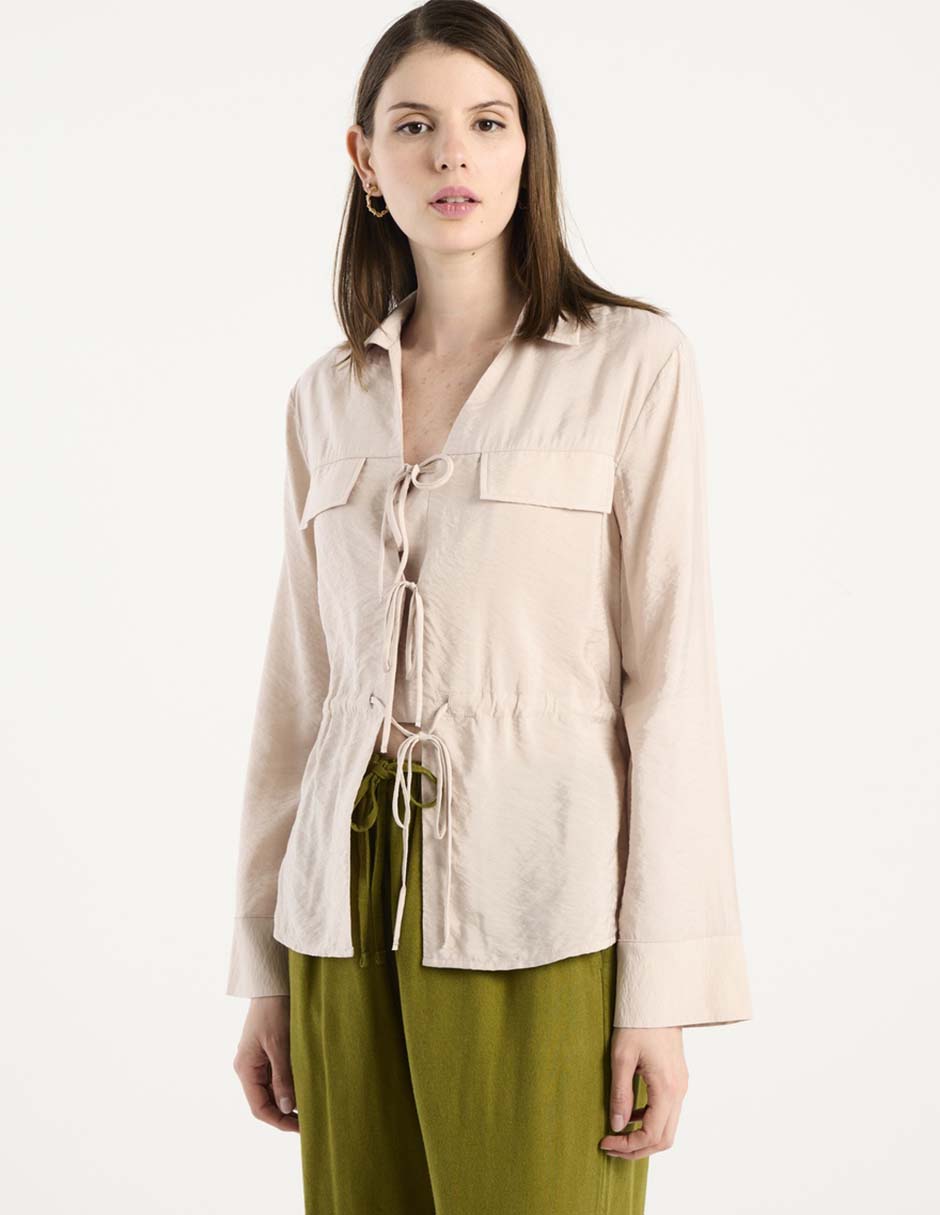 Blusa camisera manga larga para mujer